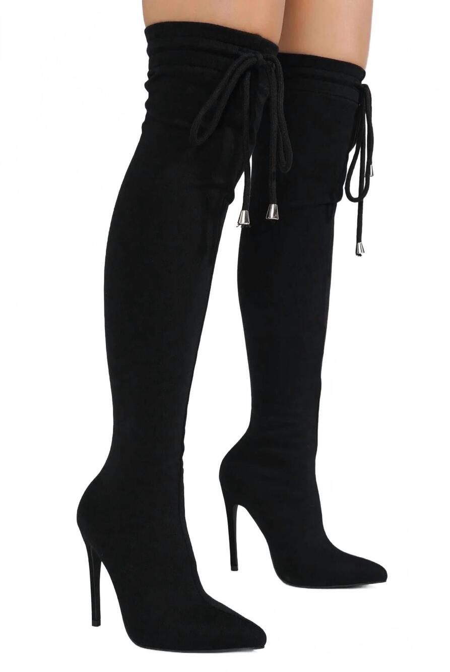NEW CAPE ROBBIN women's cahoka thigh high sweat boots in black